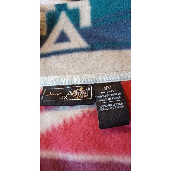 Vintage Jane Ashley Fleece Jacket Women's 2X Plus Size Gray Red Tribal Western - Picture 7 of 8